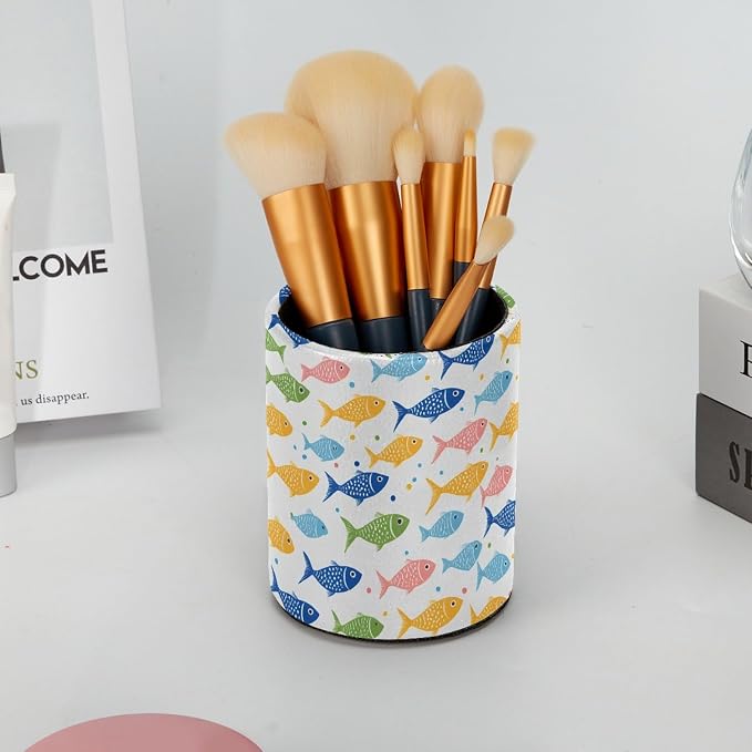 Colorful Fishes Pen Holder Pencil Organizer for Desk, 3.1” x 3.1” x 3.9” Pencil Cup Office Supplies, Large Capacity Cute Pen and Makeup Brush Holder for Home, School, Desktop