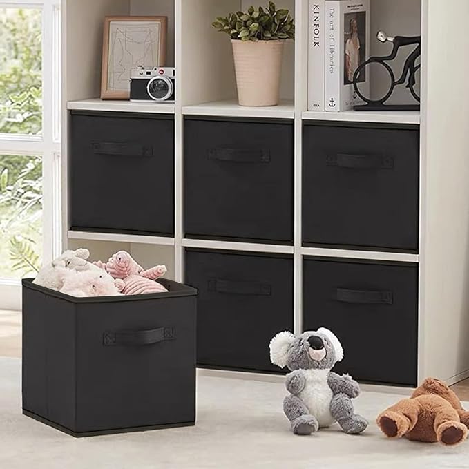 EBIGIC Small Storage Bins[6 Pack] 9.0"x7.5"x7.5" Small Size Fabirc Foldable Closet Toy Organizer Collapsible Cloth Black
