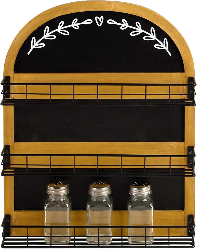 Wall Mount Spice Rack with Blackboard for 18 Jars, 3 Tier | Wooden Spice Shelf Organizer for Kitchen or Pantry Space Saving Wall-mounted Spice Holder, Black