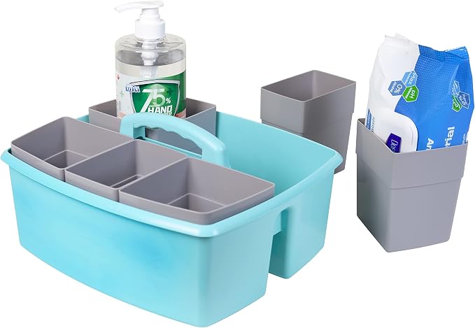 Storex Large Classroom Craft Caddy with Cups, 13 x 11 x 6.575 Inches, Teal, Case of 2 (00984A02C)