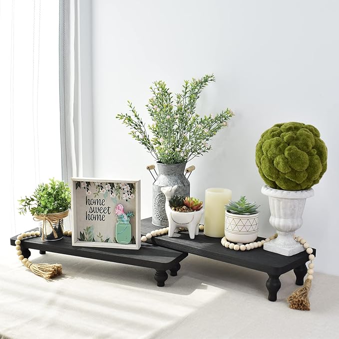 Ikee Design 2 Pcs Set Wooden Display Riser, Cupcake Dessert Display Riser | 2-PIECE COUNTERTOP RISERS: Black wooden stands add height to cupcakes, serving displays and farmhouse décor.