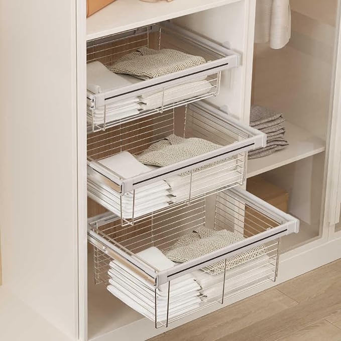 Adjustable Width Pull-Out Clothing Storage Basket,Pull Out Drawer Organizer Containers Storage Bin,for Home Office Bedroom Laundry Room(Color1,456x(370-420) x272mm)