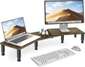 AX WABER Dual Monitor Stand Riser, Monitor Stand with Adjustable Length and Angle, Wood Monitor Stand for Desk, Monitor Riser for 2 Monitors with Storage Space