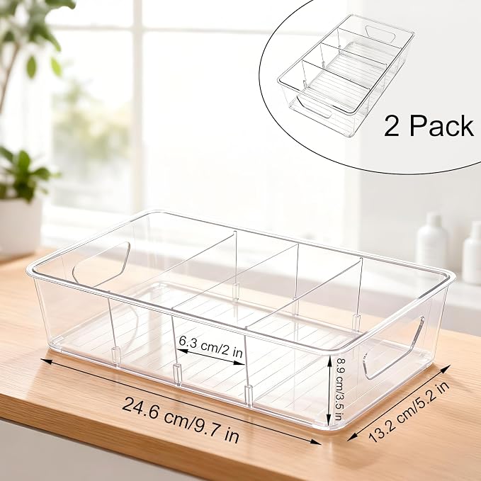 2 Pcs Seasoning Packet Organizer with Detachable Dividers, Storage Organizer Box for Cabinet, Kitchen Snacks Spice Packets Organizer and packet organizer pantry