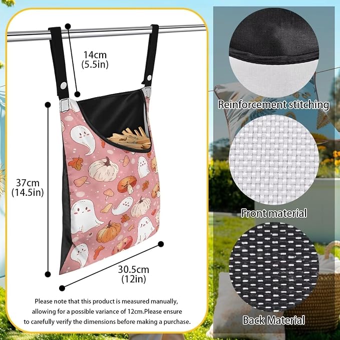 Cute Ghost Clothes Pins Bags Outdoor Cucurbit Clothespin Bag with Large Opening Portable Clothespin Storage Effortlessly Sliding Clothespin Bag Rotatable Clothespin Storage Bag