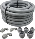 Sealproof 3/4-Inch Non-metallic Liquid-Tight Conduit and Connector Kit, 50 Foot Made in USA Flexible Electrical Conduit Type B with 5 Straight and 3 90-Degree Conduit Connector Fittings, 0.75" Dia