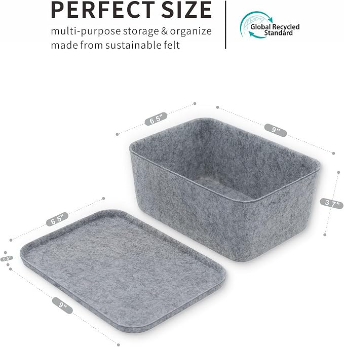 Welaxy Lidded office desk drawer organizer bins Deep draw organiser Felt storage box with lids for office supplies makeup jewelery decluttering fall gift (Gray)