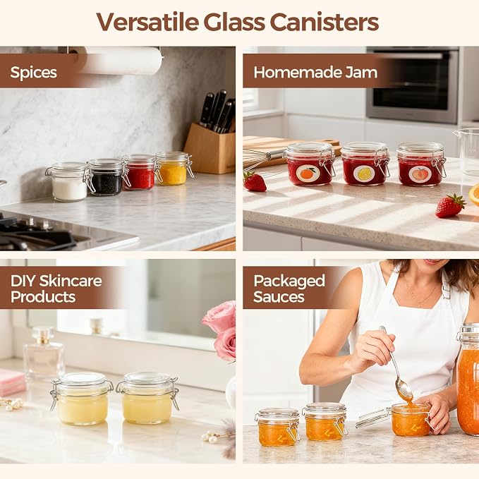 ComSaf Small Mason Glass Jars with Airtight Lids 4 oz 6 Pack Pantry | Herbs honey jam, Spice rack cabinet organization, Kitchen storage, Salt pepper chili, Wedding favors