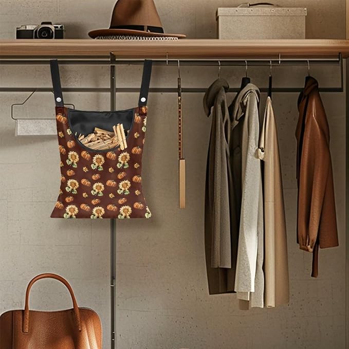 Sunflower Clothespin Bags Pumkpin Space-Saving Clothespin Storage Hanger Bag, Thanksgiving Hanging Storage Organizer with Hanging Rope for Home Outdoor Supply