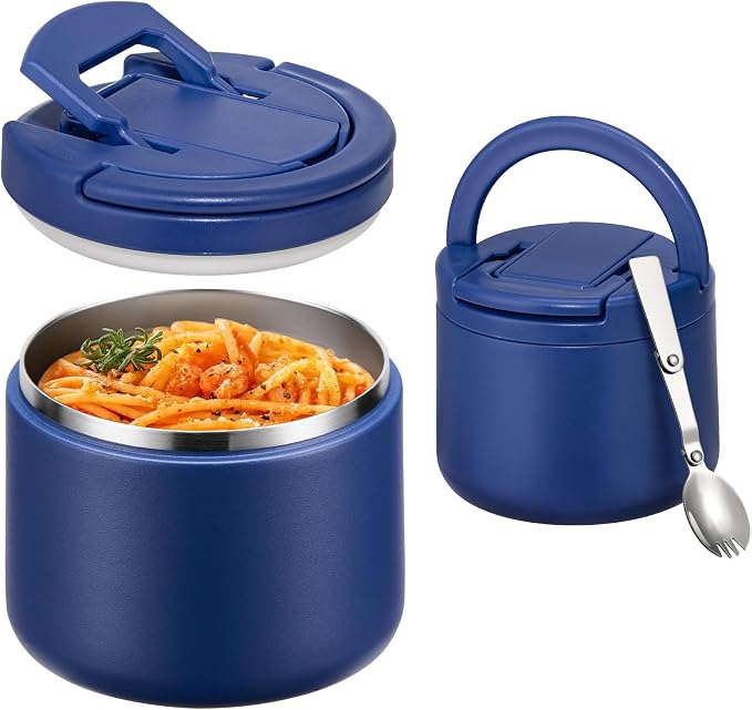 Itslife 14oz Vacuum Insulated Soup Thermo for Hot Food, Kids Lunch Container with Leakproof Buckle Lid, Wide Mouth Stainless Steel Food Jar with Spoon
