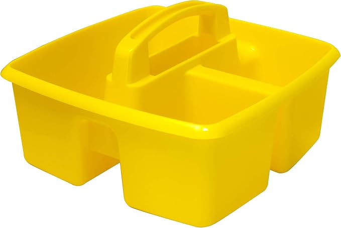 Storex 3-Compartment Small Caddy – Multipurpose Classroom Organizer with Handle, Yellow, 12-Pack (00950U06C)