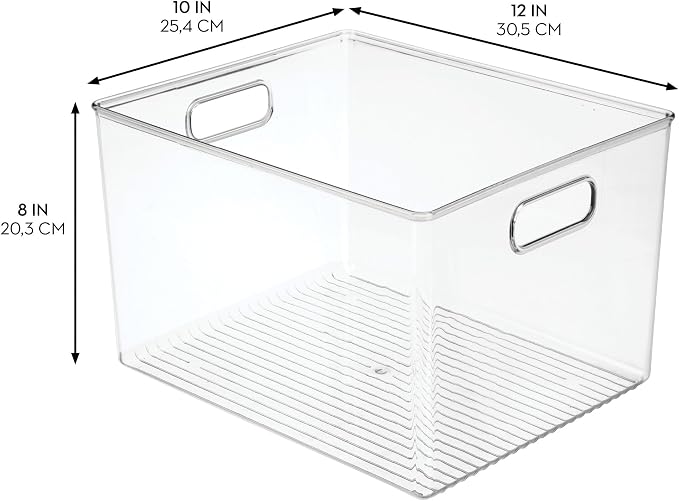 iDesign Storage Bin with Handles, 12" x 10" x 8", Clear | For Kitchen, Pantry, Cabinet, Nursery, Crafts