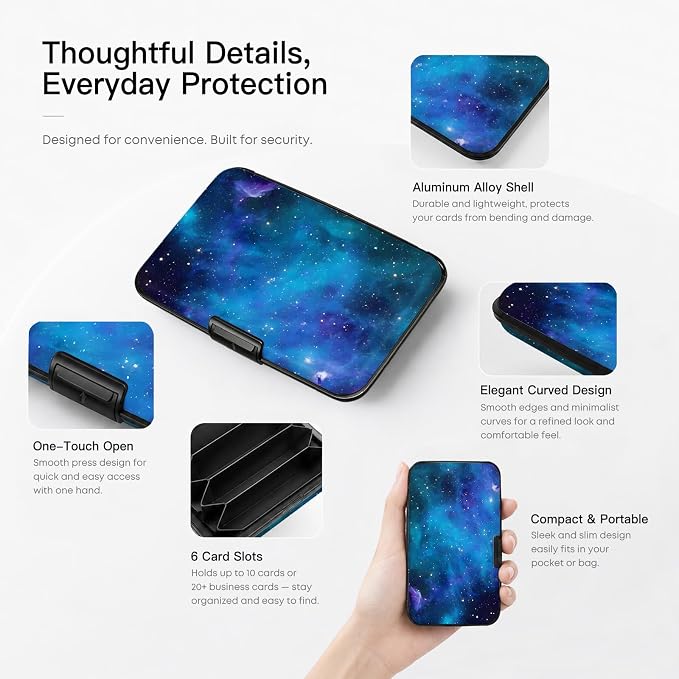 Credit Card Holder Galaxy Sky Aluminum Card Case Wallet | For Women Men, Mini, Slim Design, RFID Blocking, Metal Business ID Case