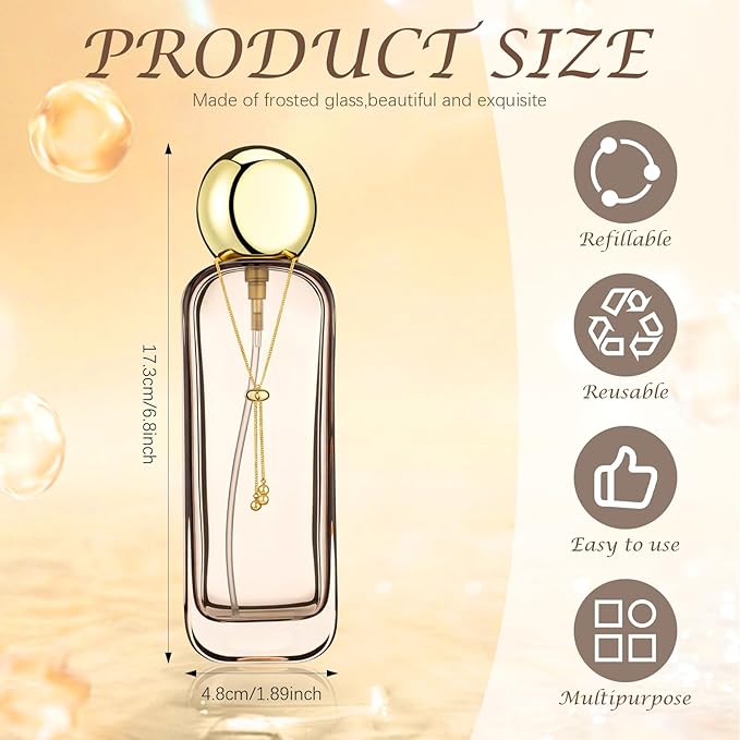 4 Pcs 4oz Luxury Glass Bottles with Pump Glass Toner Bottle with Gold Chain Perfume Spray Bottle Travel Lotion Vial with 2 Plastic Pump Head 2 Spray Head for Cosmetic Toner(Brown)