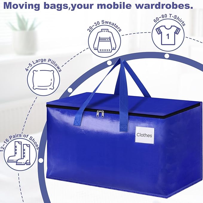 StorageRight Moving Bags-Heavy Duty Moving Boxes, Storage Totes with Zipper, Reinforced Handles and Tag Pocket-Collapsible Moving Supplies for moving, Storage and Travel 93L(Four Colors-4 Pack)