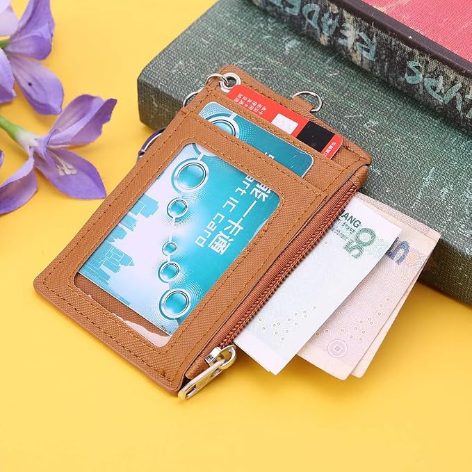 Portable PU Leather Business ID Card Credit Badge Holder Coin Purse Wallet Keychain Black