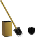 FORIOUS Toilet Brush, 2 Toilet Bowl Brush Head Square Short Gold | Heavy Duty 304 Stainless Steel Base, Silicone and Plastic Brush Heads, 360° Deep Cleaning, Drip-Proof, Splash-Proof Design
