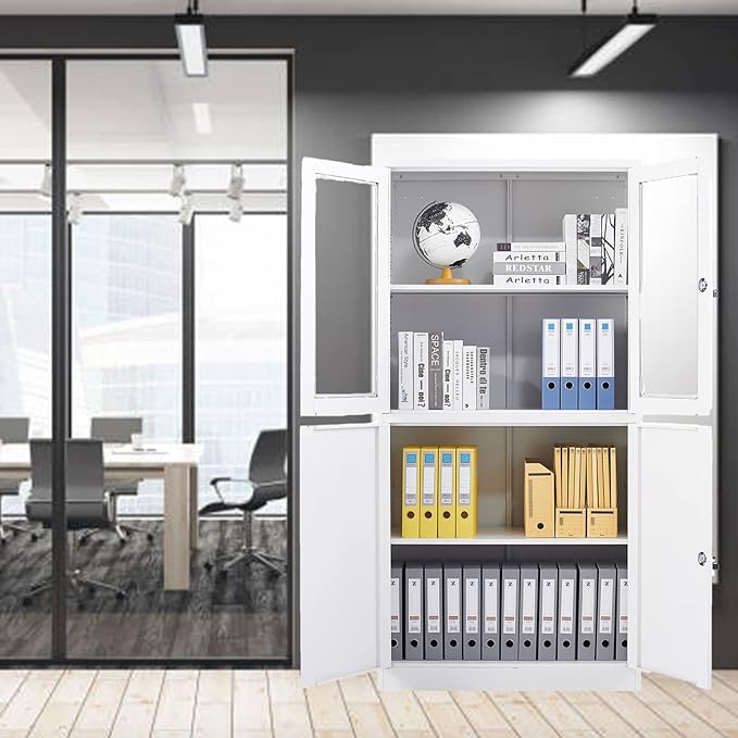 SISESOL Storage Cabinet with Glass Doors and Shelves, Freestanding Kitchen Pantry Cabinet for Home, Office, Bathroom
