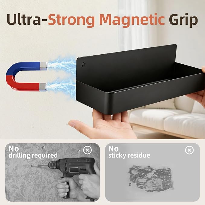 1 PACK Magnetic Spice Rack for Refrigerator Black Space Saving Storage Organizer with Rust Resistant Material Strong Magnetic Design Perfect for Small Kitchens (BLACK, 1PACK)