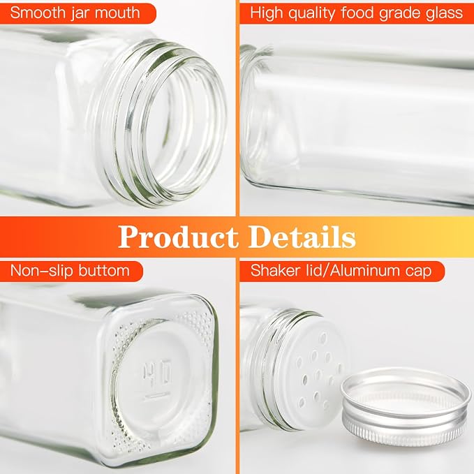 DkOvn 24pcs Glass Spice Jars, 4oz Empty Spice Jars with Metal Caps, Labels, Shaker Lids, Collapsible Funnel, Chalk Pen, Seasoning Organizer for Spice Rack | with Metal Caps, Labels, Shaker Lids, Collapsible Funnel, Chalk Pen, Seasoning Organizer for Sp...