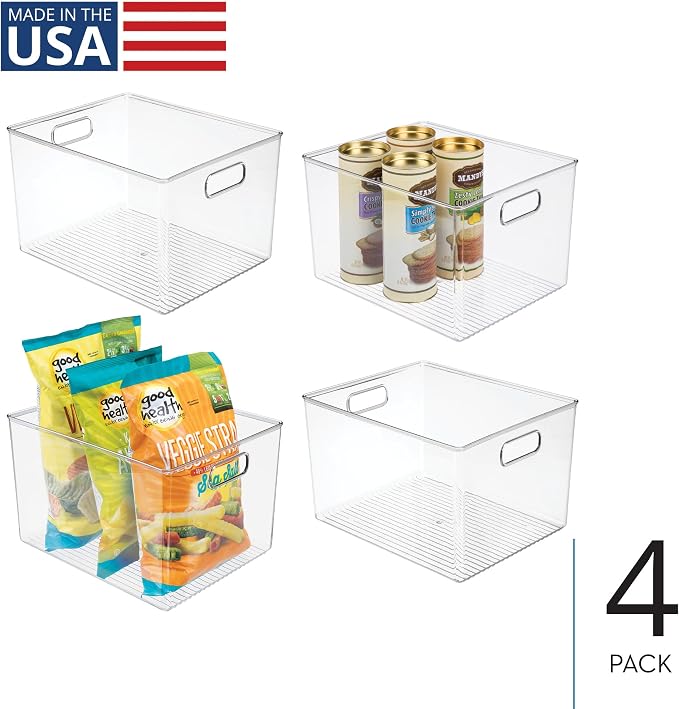 iDesign Storage Bins with Handles, Set of 4, Clear | Organize Kitchen, Organize Bathroom, Organize Home Office