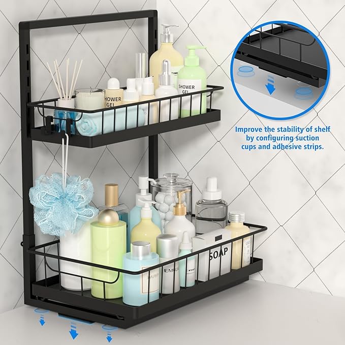 WOWBOX Under Sink Organizer 2 Pack, 2-Tier Cabinet Organizer for Kitchen, Bathroom, Slide Out Drawer Under Sink Organizers and Storage, Metal Organizing Rack for Pantry, Cabinet, Closet