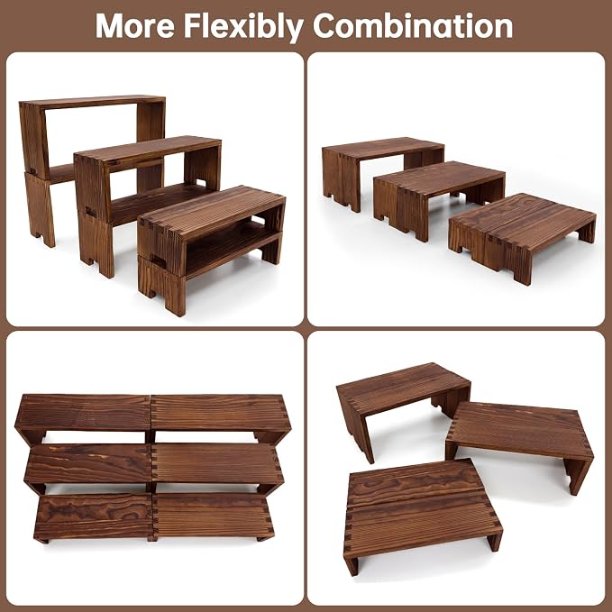 Yikaroeli 4 Set Wood Display Risers Wooden Cupcake Stand 3 Tier 12 Pcs Tiered Desert Food Display Stands for Party Display Cake Stands Cologne Perfume Racks for Vendor Events(Brown)