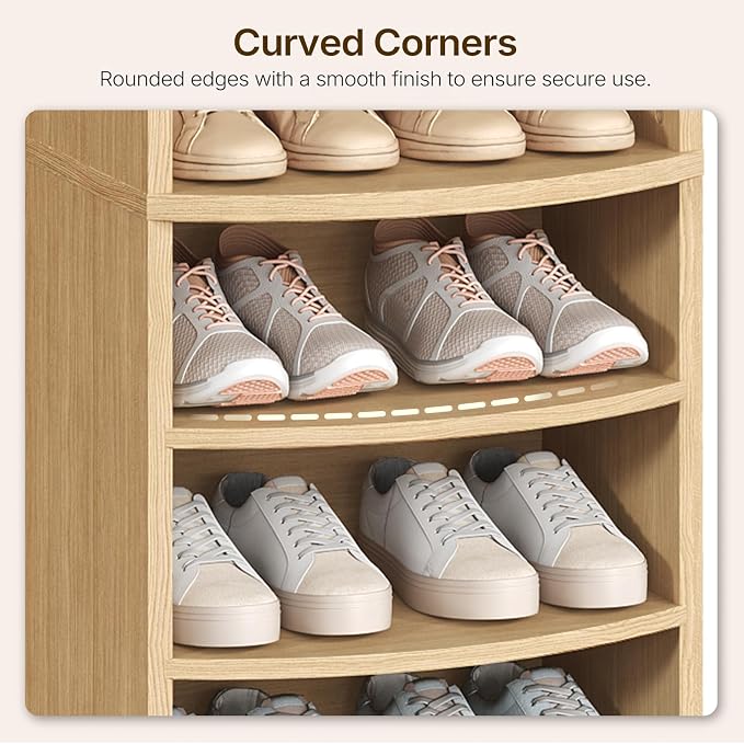 YATINEY 9-Tier Tall Shoe Rack, Wooden Shoe Storage Organizer, Narrow Shoe Cabinet with Removable Shelves for Small Spaces, Holds 18 Pairs of Shoes, for Entrance, Hallway, Natural SS22NL