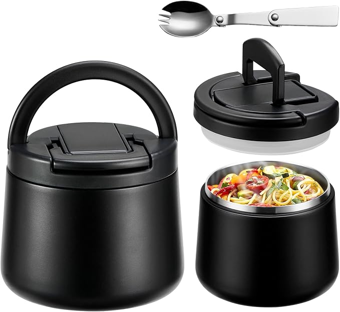 Itslife 14oz Vacuum Insulated Soup Thermo for Hot Food, Kids Lunch Container with Leakproof Buckle Lid, Wide Mouth Stainless Steel Food Jar with Spoon