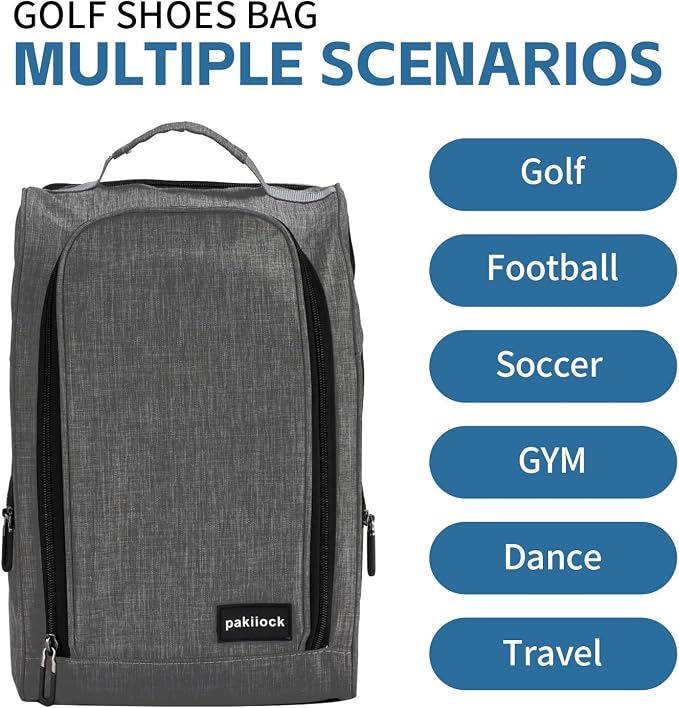 Golf Shoe Bag Zippered travel sport shoe bags With Mesh Ventilation, large back pocket and side pocket for men women black