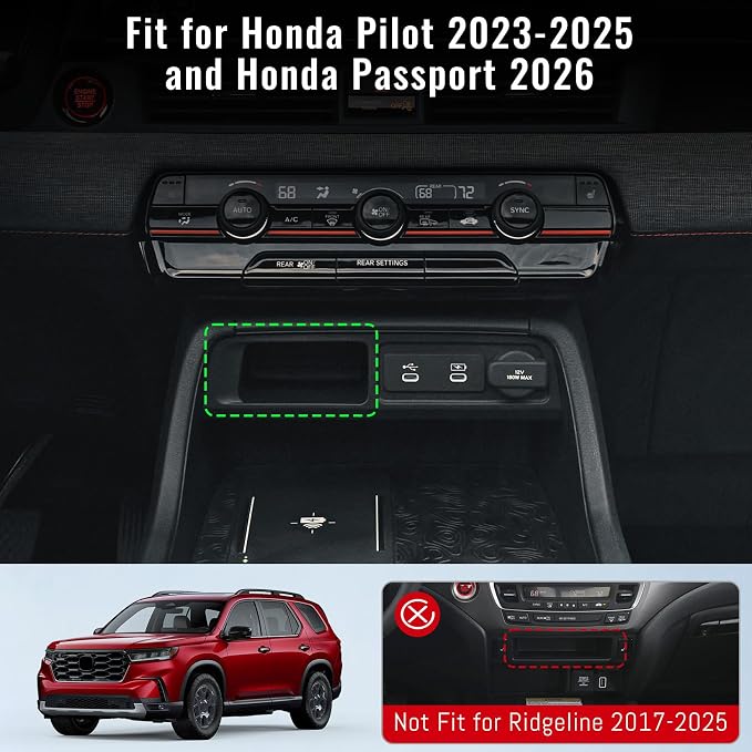 Drawer Storage Box Compatible with Honda Pilot 2023-2025 & Passport 2026 - ABS Center Console Organizer Storage Insert with Anti-Slip Silicone Pad (Not Fit 2017-2026 Ridgeline)