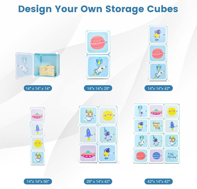INFANS Children Wardrobe, Kid Closet Portable Baby Dresser Cute for Kids Bedroom Nursery Armoire with Doors 12 Cube 2 Hanging Sections, Kid Clothes Storage Organizer (Blue, 12 Cubes)