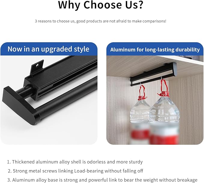 BaiNong pull out closet rod pull out pants rack for closet white 9-1/2 inch pull out rack clothes pull out valet rod closet telescopic trouser rack shallow cabinet organize pants and clothes