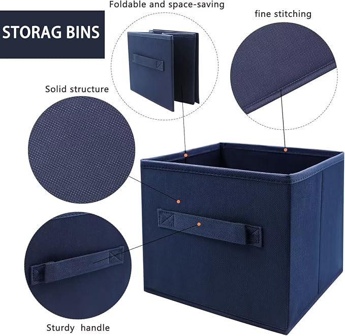 EBIGIC Small Storage Bins,Collapsible Fabric Storage Organizer 9.0"x7.5"x7.5" 3 Pack,Mini Storage Box,fit for closet, living room, bookshelf, Kids clothes and toys storage and organization Blue