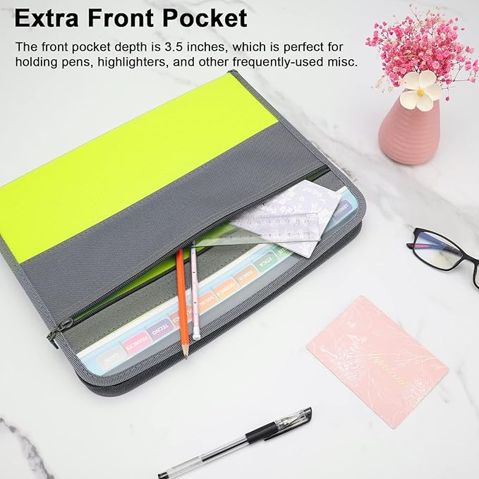 NAFY Expanding File Folders, 2Pack 13 Pockets Document Organizer with Zipper, A4 Letter Size Portable Accordion Expanding File Folders with Multicolor Labels for Office School Supplies (Black+Green)