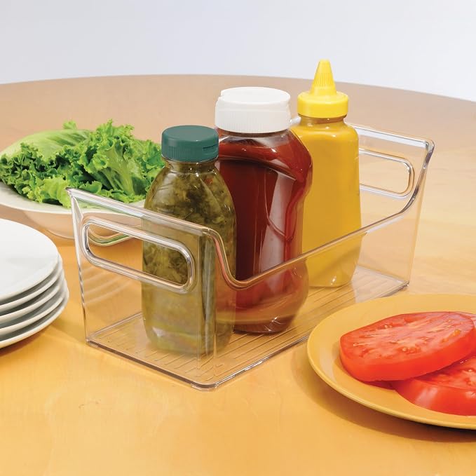 iDesign Plastic Condiment Organizer with Handles, Set of 4, Clear | For Fridge, Made in USA