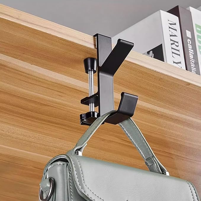 KISOY 2PCS Desk Hook, Under Desk Handbag Hanger Purse Hook for Table,Backpack Hanger Purse Holder for Desk Adjustable Can Hook Bags, Umbrellas,Headphone Holder(1White+1Black)