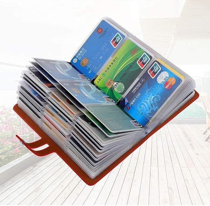 RFID Credit Card Holder, Leather Business Card Organizer with 96 Card Slots, Credit Card Case for Managing Your Different Cards and Important Documents to Prevent Loss or Damage (Red)