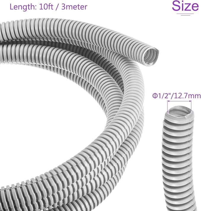 DMiotech 10ft Wire Loom Split Tubing 1/2 Inch(12.7 Mm) ID, Cord Protectors from Pet Flexible Conduit Cable Management for Office, Home, Garden, Gray