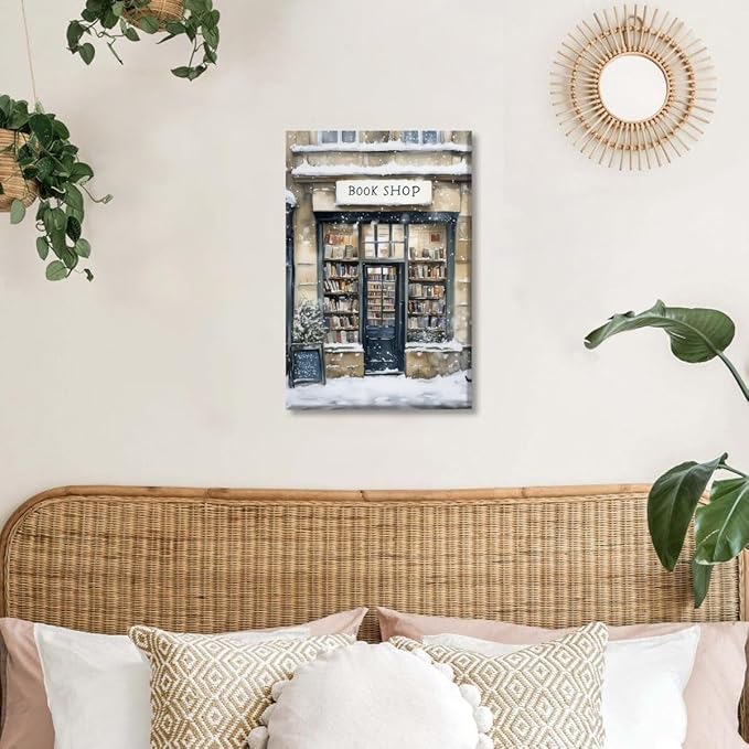 Winter Snowy Bookshop Art Aesthetic Poster Canvas Wall Art Decoration Living Room Home Decor Bedroom Decoration Poster Unframed8x12inch