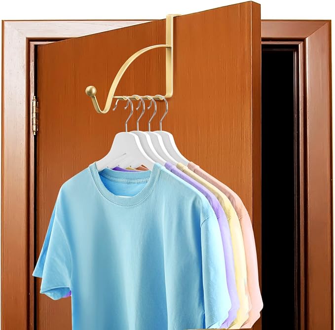 Hotop 4 Pieces Over Door Hooks Hanger Multi Hanging Storage Organizers Valet Hooks for Coats Clothes Hoodies Hats Scarves Purses Keys Bath Towels Robes & More (Champaign Gold)
