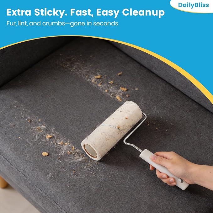 Extra Sticky Large Surface Lint Roller for Pet Hair, 500 Sheets | Easy Spiral Tear, 6.3" Wide Lint Roller, Cat & Dog Hair Remover for Clothes, Carpet, Giant Lint Remover with Storage Base