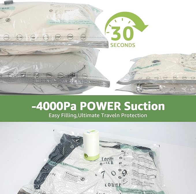 Vacuum Bags for Travel with Rechargeable air Pump, 3 Sizes Vacuum Seal Bags for Clothing, Space-Saving Compression Storage Bags for Travel & Closet Organization (9)