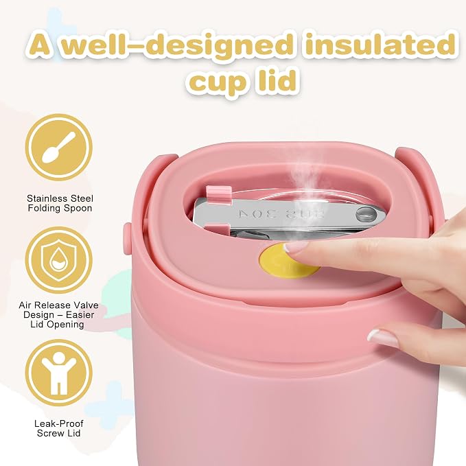 2 - in - 1 Soup Thermo for Hot Food 14oz with Snack Box Container Leak Proof Insulated Lunch Container Kids and Adults Stainless Steel Double Wall Vacuum Wide-mouth Thermal with Spoon and Handle