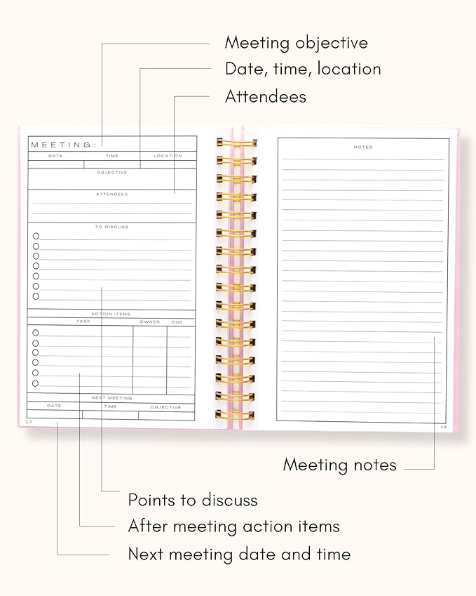 Lamare Meeting Notebook for Work Organization – Perfect Work Notebook for Note Taking, Meeting Planner and Office Supplies for Men & Women