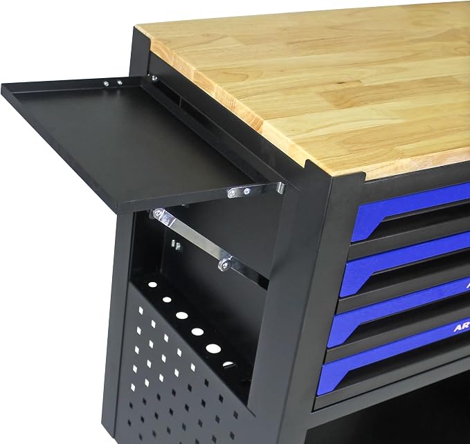 36" Tool Box with Wheels 4 Drawers Rolling Tool Cart, Wooden Top Workbench, 660lbs Total load Tool Cabinet with Locked Drawers Storage Organizer Cabinet for Garage, Warehouse, Repair Shop - Blue