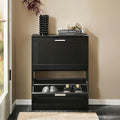Haotian Shoe Cabinet Storage for Entryway | Narrow Shoe Cabinet with Two Flip Drawers to Save Space, Shoe Rack Cabinet for Front Door Entrance Hallway (Black)
