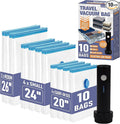 Travel Vacuum Storage Bags with Rechargeable USB Air Pump, Space Saver Vacuum Seal Bags for Luggage, Sealer Compression for Clothes, Comforters, Blankets, Bedding, 10 Combo