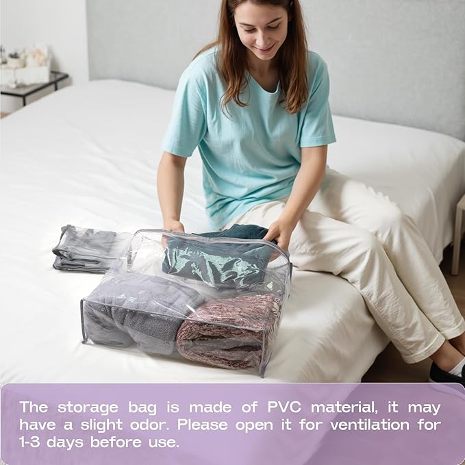10 Pack Clear Storage Bags for Clothes, 22L Blanket Storage Bags, Under Bed Storage, Closet Organizers Bag, Upgraded Version Two-Way Zippers Design(Grey, 10PACK)