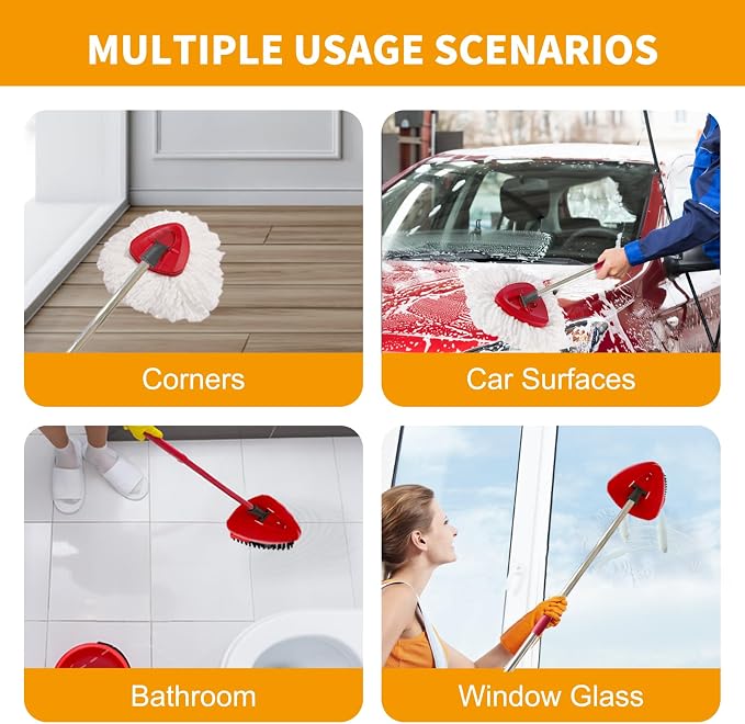 7-Pack Mop Heads Replacements Compatible with O Cedar EasyWring 1 Tank, Includes 4 Microfiber Spin Mops Replace Head, 2 Scrub Brushes, and 1 Base, Reusable and Machine Washable for Cleaning Floors